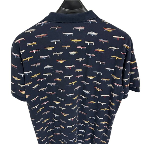 Vintage Nautica Polo Shirt Mens XXL Boats All Over Print Dark Blue Boating - Picture 7 of 7